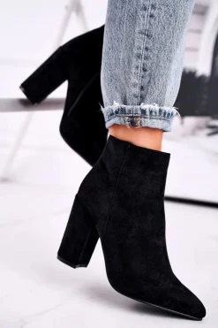 Hot Boto Botki Damskie na Słupku Zamszowe Czarne Sharks