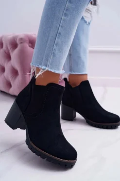 Damskie Boto Botki Damskie na Słupku Zamszowe Czarne Shanto