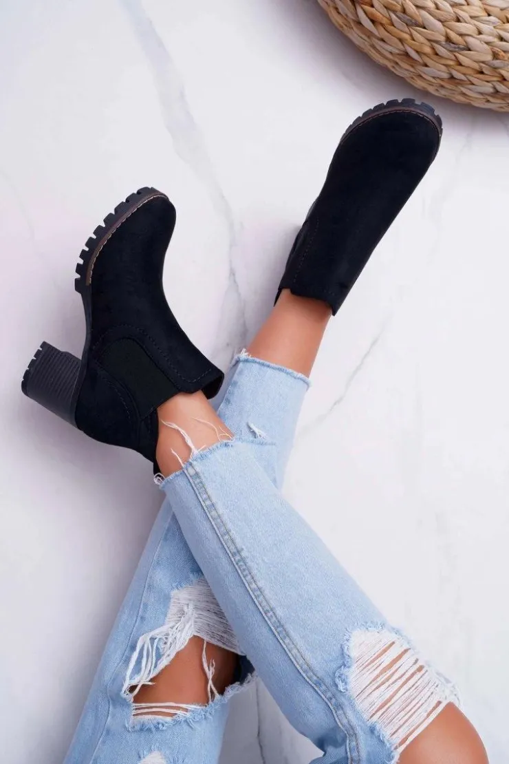 Damskie Boto Botki Damskie na Słupku Zamszowe Czarne Shanto