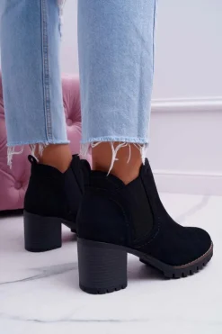 Damskie Boto Botki Damskie na Słupku Zamszowe Czarne Shanto