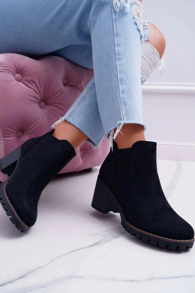 Damskie Boto Botki Damskie na Słupku Zamszowe Czarne Shanto