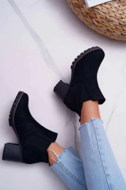 Damskie Boto Botki Damskie na Słupku Zamszowe Czarne Shanto