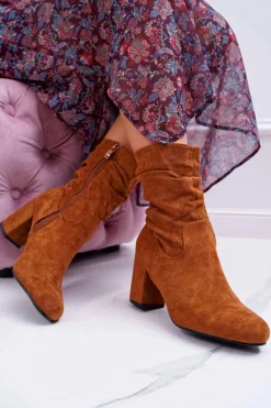 Boto Botki Na Słupku|Botki Zimowe Damskie*Botki Damskie Na Słupku Zamsz Camel Endless