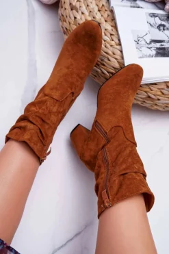 Boto Botki Na Słupku|Botki Zimowe Damskie*Botki Damskie Na Słupku Zamsz Camel Endless