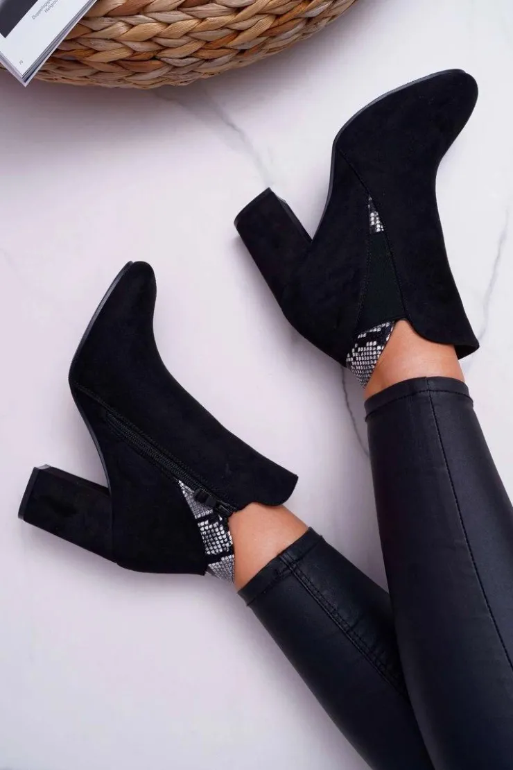 Boto Botki Na Słupku|Botki Zimowe Damskie*Botki Damskie na Słupku Zamszowe Czarne Jollow