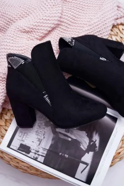 Boto Botki Na Słupku|Botki Zimowe Damskie*Botki Damskie na Słupku Zamszowe Czarne Jollow