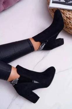 Boto Botki Na Słupku|Botki Zimowe Damskie*Botki Damskie na Słupku Zamszowe Czarne Jollow