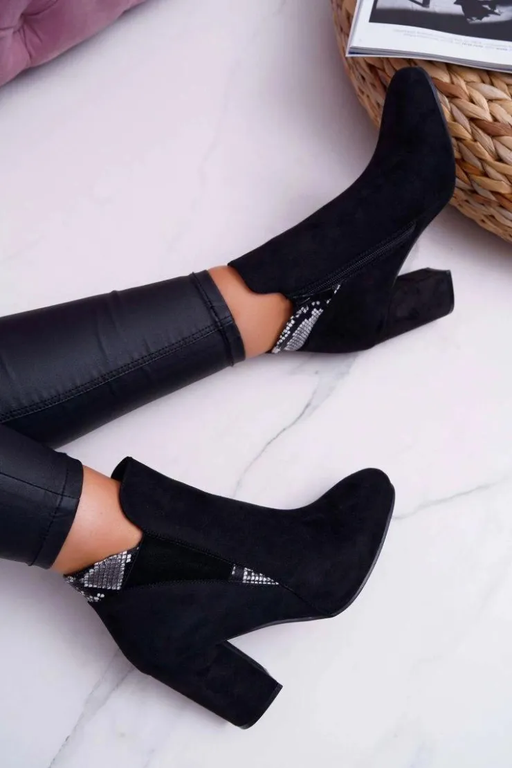 Boto Botki Na Słupku|Botki Zimowe Damskie*Botki Damskie na Słupku Zamszowe Czarne Jollow