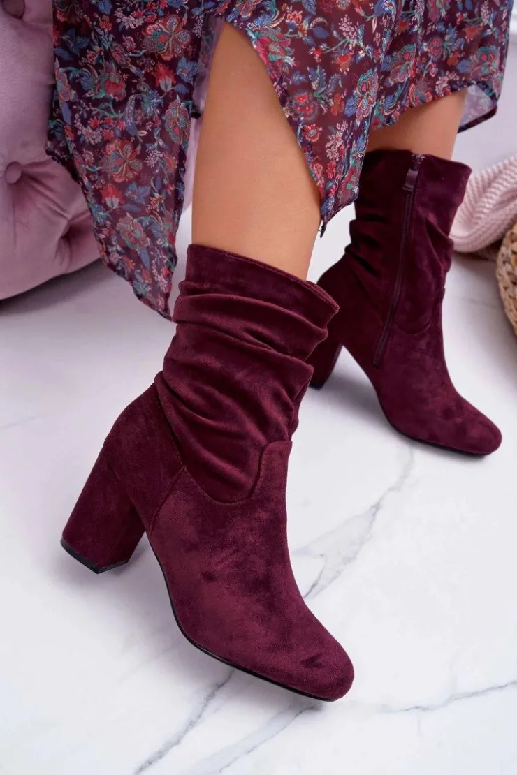Damskie Boto Botki Damskie Na Słupku Zamsz Bordowe Endless