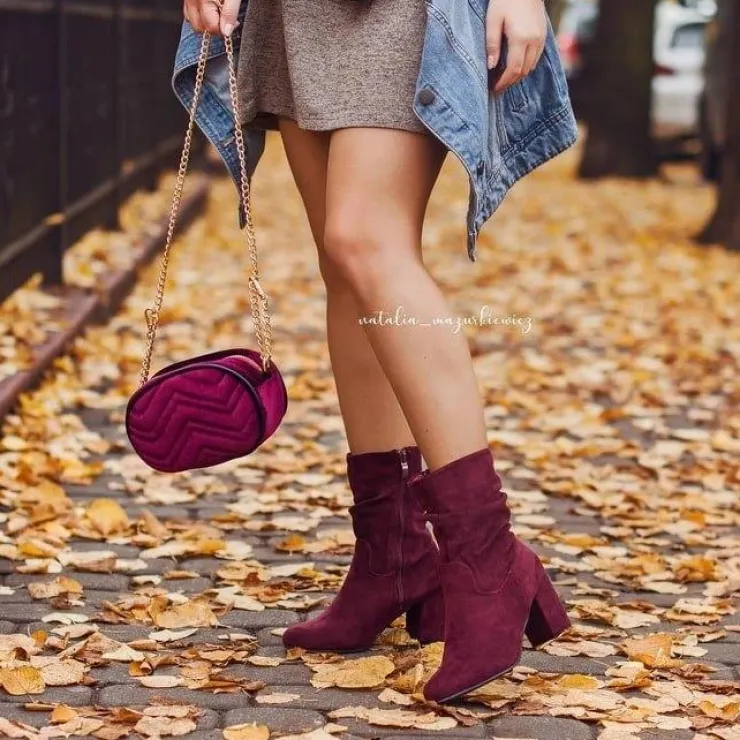 Damskie Boto Botki Damskie Na Słupku Zamsz Bordowe Endless