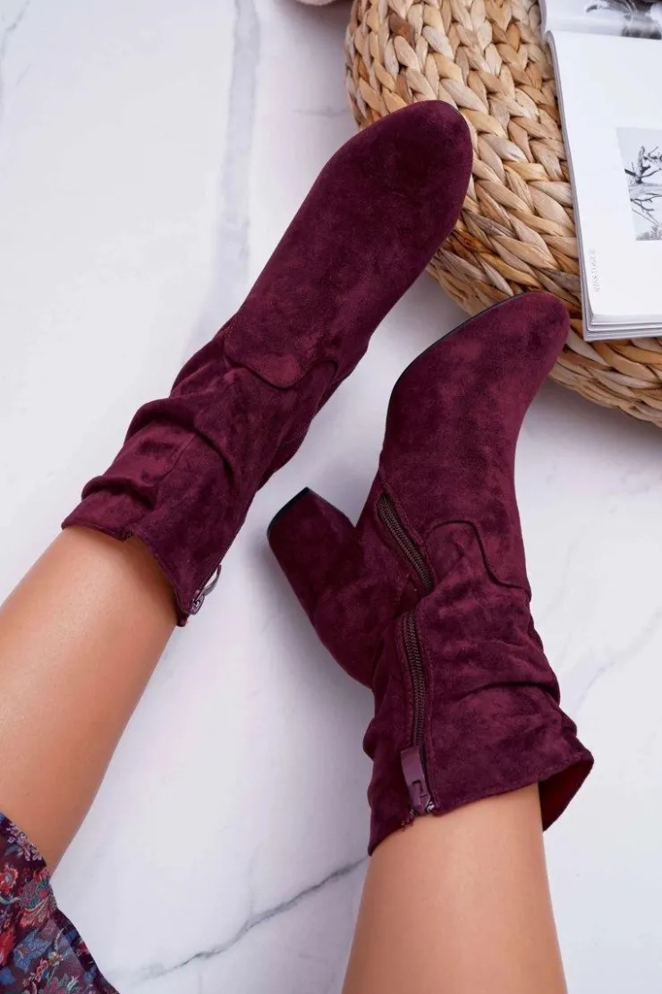 Damskie Boto Botki Damskie Na Słupku Zamsz Bordowe Endless