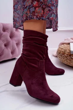 Damskie Boto Botki Damskie Na Słupku Zamsz Bordowe Endless