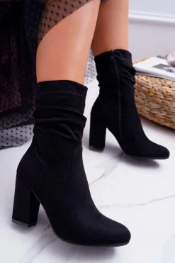 Damskie Damskie buty S.Barski Botki Damskie Na Słupku Zamsz Czarne S.Barski 36-14