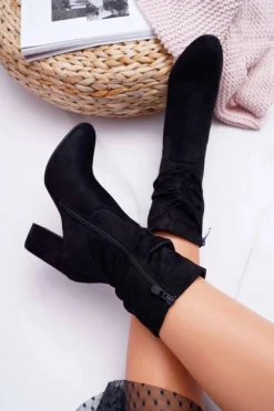 Damskie Damskie buty S.Barski Botki Damskie Na Słupku Zamsz Czarne S.Barski 36-14