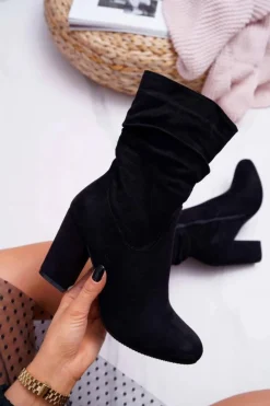 Damskie Damskie buty S.Barski Botki Damskie Na Słupku Zamsz Czarne S.Barski 36-14