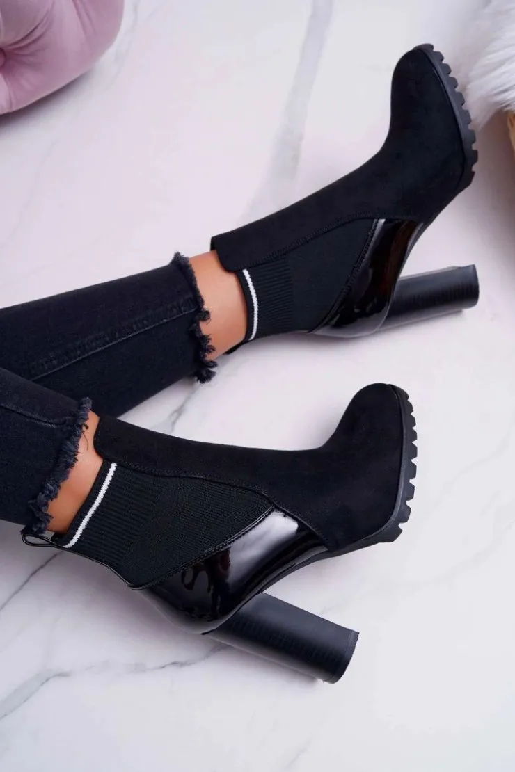 Boto Botki Na Słupku|Botki Zimowe Damskie*Botki Damskie na Słupku Zamszowe Czarne Fenem