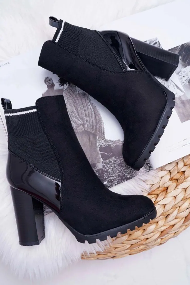 Boto Botki Na Słupku|Botki Zimowe Damskie*Botki Damskie na Słupku Zamszowe Czarne Fenem