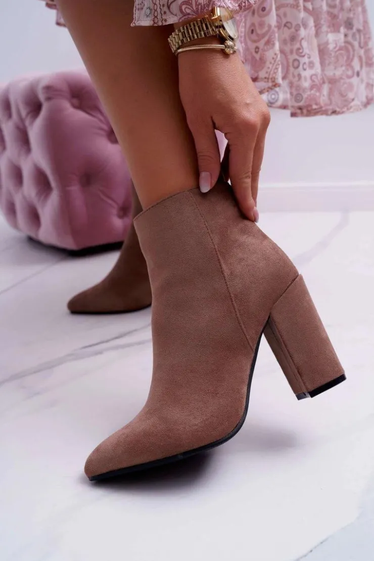 Boto Botki Na Słupku|Botki Zimowe Damskie*Botki Damskie na Słupku Zamszowe Khaki Sharks