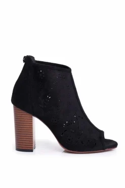 Boto Botki Wiosenne|Botki Na Słupku*Botki Damskie Na Słupku Zamszowe Ażurowe Czarne Papillon