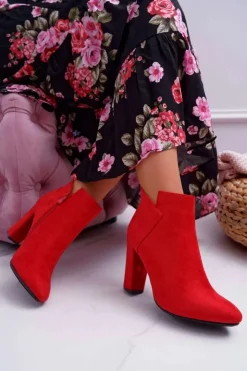 Discount Buty damskie Vinceza Botki Damskie Na Słupku Zamszowe Czerwone Ruffle