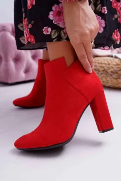 Discount Buty damskie Vinceza Botki Damskie Na Słupku Zamszowe Czerwone Ruffle