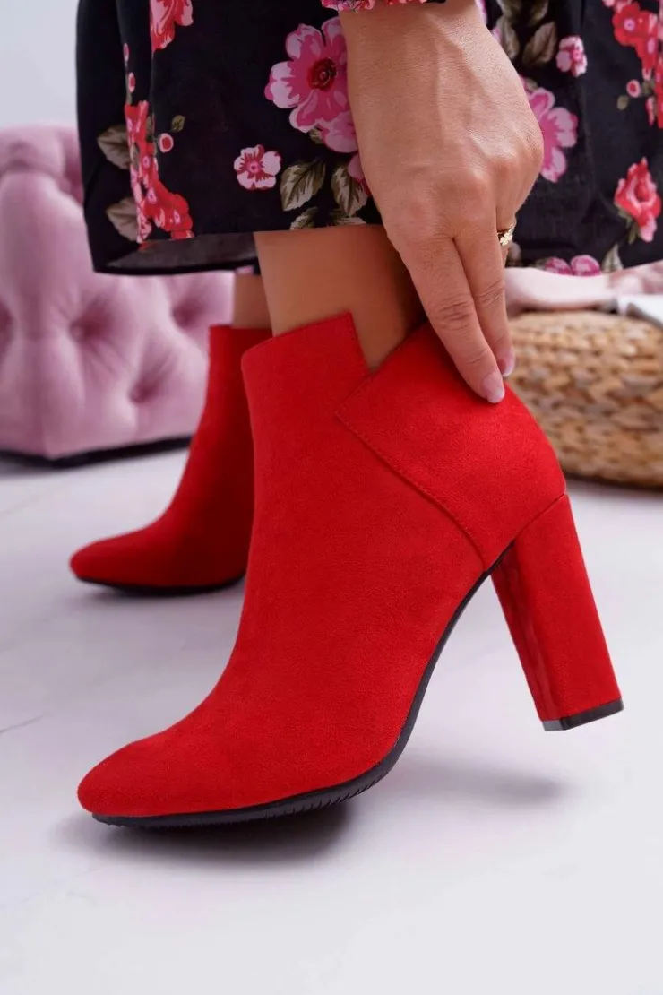 Discount Buty damskie Vinceza Botki Damskie Na Słupku Zamszowe Czerwone Ruffle