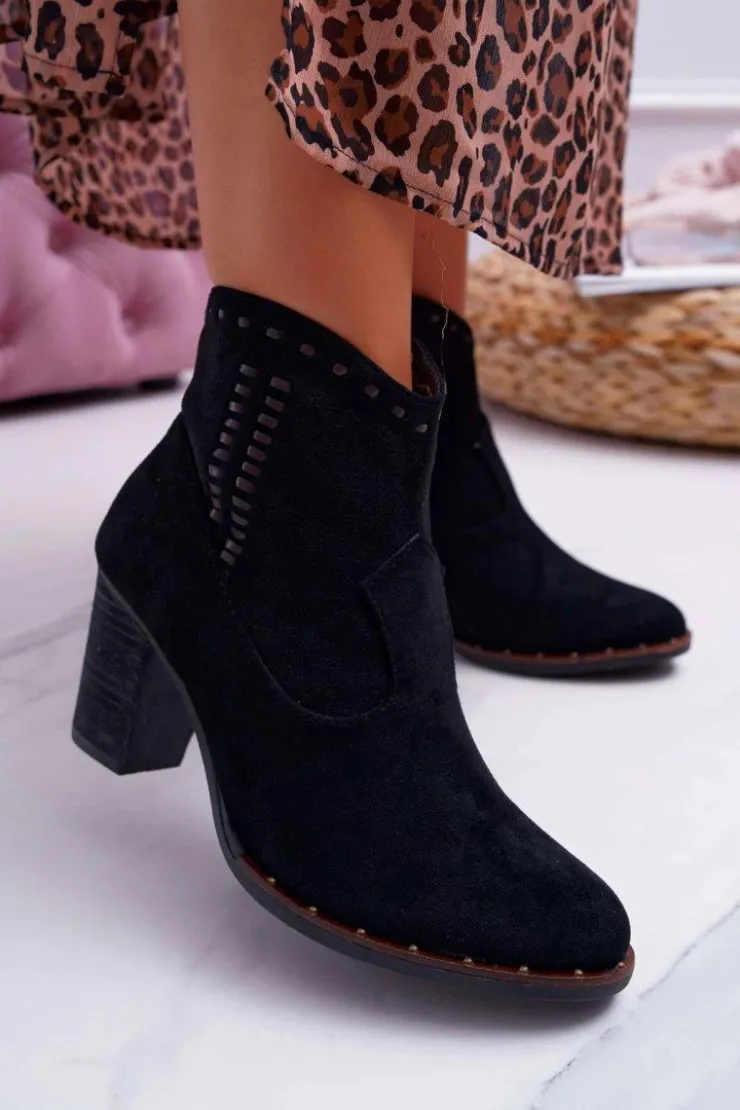 Sale Boto Botki Damskie Na Słupku Zamszowe Czarne Westema