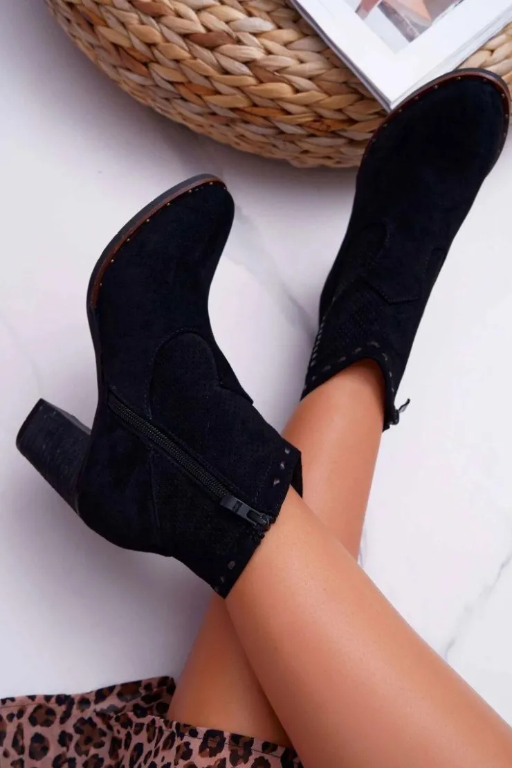 Sale Boto Botki Damskie Na Słupku Zamszowe Czarne Westema