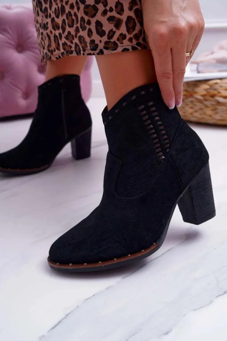 Sale Boto Botki Damskie Na Słupku Zamszowe Czarne Westema