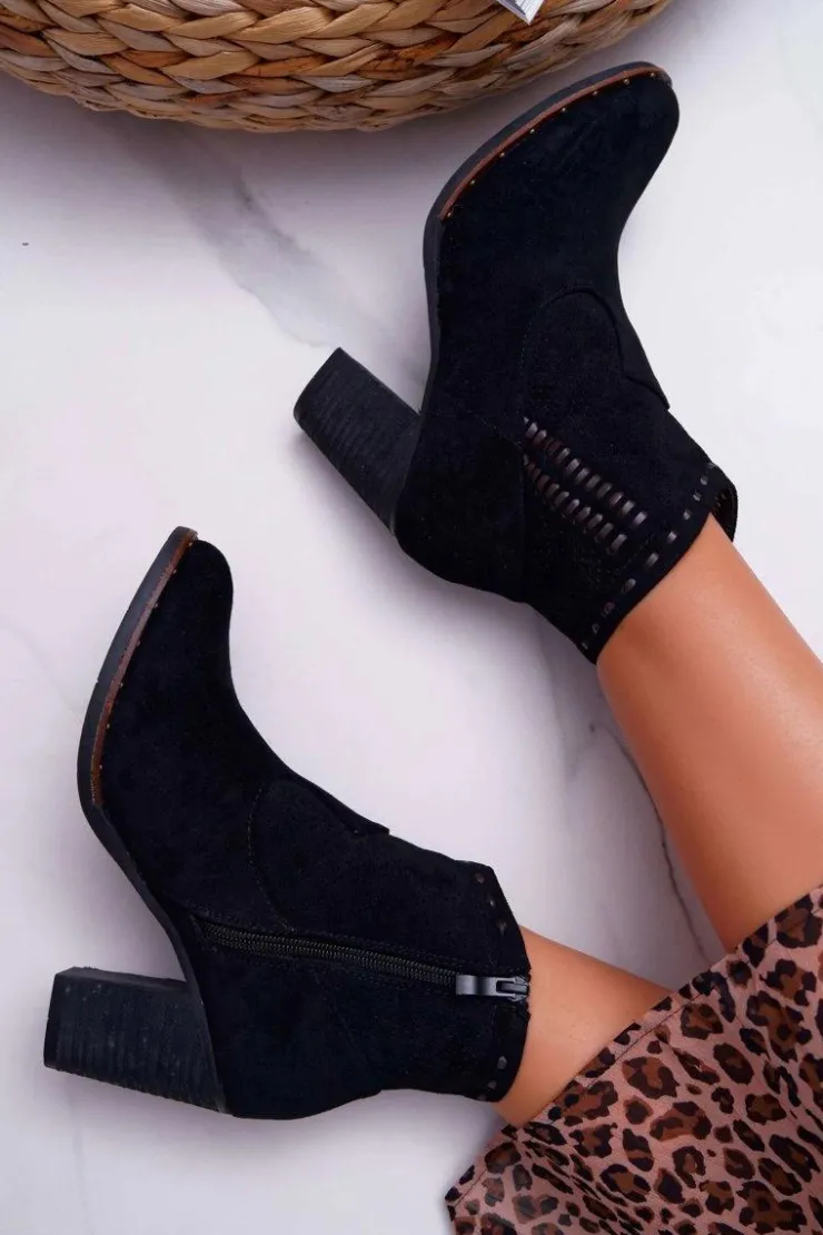 Sale Boto Botki Damskie Na Słupku Zamszowe Czarne Westema