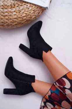 Buty damskie Vinceza Botki Na Słupku|Botki Zimowe Damskie*Botki Damskie Na Słupku Zamszowe Czarne Ruffle