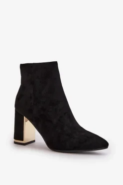 Boto Botki Na Słupku|Botki Na Obcasie*Botki Damskie Na Słupku Zapinane Na Zamek Ocieplane Eko Zamszowe Czarne Mevair