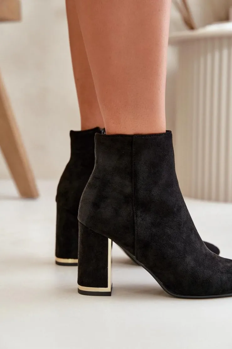 Boto Botki Na Słupku|Botki Na Obcasie*Botki Damskie Na Słupku Zapinane Na Zamek Ocieplane Eko Zamszowe Czarne Mevair