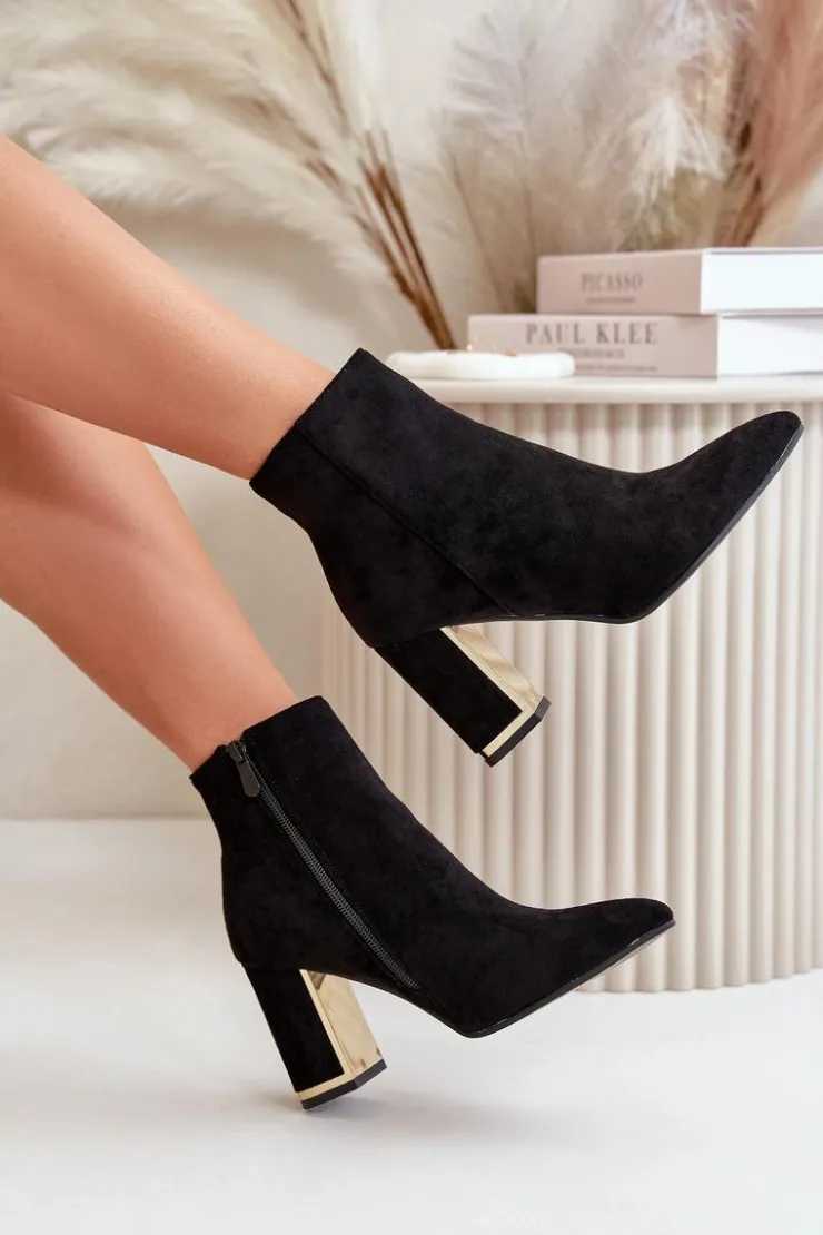 Boto Botki Na Słupku|Botki Na Obcasie*Botki Damskie Na Słupku Zapinane Na Zamek Ocieplane Eko Zamszowe Czarne Mevair