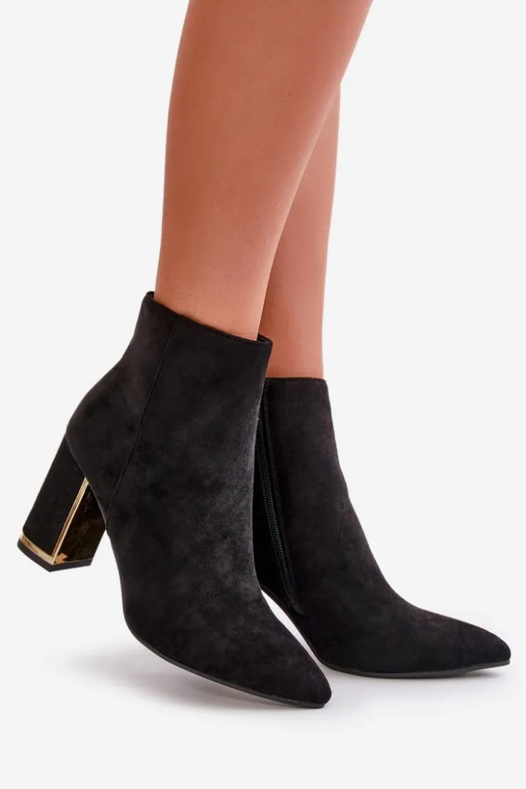 Boto Botki Na Słupku|Botki Na Obcasie*Botki Damskie Na Słupku Zapinane Na Zamek Ocieplane Eko Zamszowe Czarne Mevair