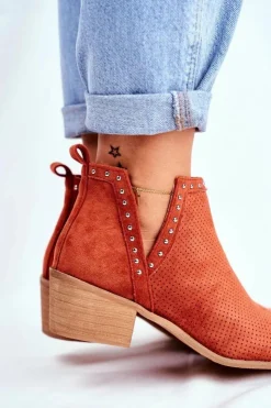 Hot Boto Botki Damskie Na Słupku Zamszowe Ażurowe Pomarańczowe Margate