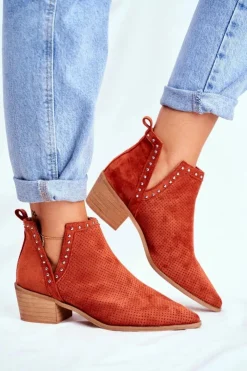 Hot Boto Botki Damskie Na Słupku Zamszowe Ażurowe Pomarańczowe Margate