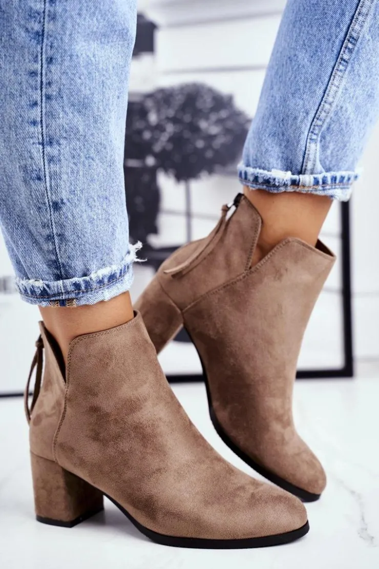 Damskie Buty damskie Vinceza Botki Damskie Na Słupku Zamszowe Beżowe Mimosa