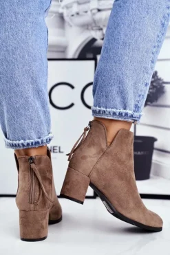 Damskie Buty damskie Vinceza Botki Damskie Na Słupku Zamszowe Beżowe Mimosa