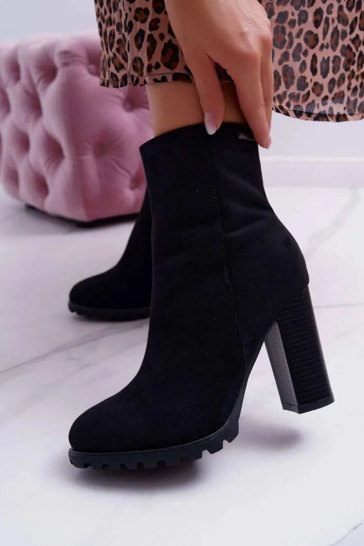 Online Boto Botki Damskie na Słupku Zamszowe Czarne Cadillac