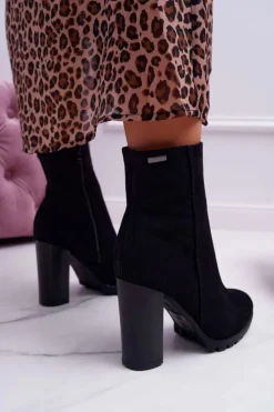 Online Boto Botki Damskie na Słupku Zamszowe Czarne Cadillac