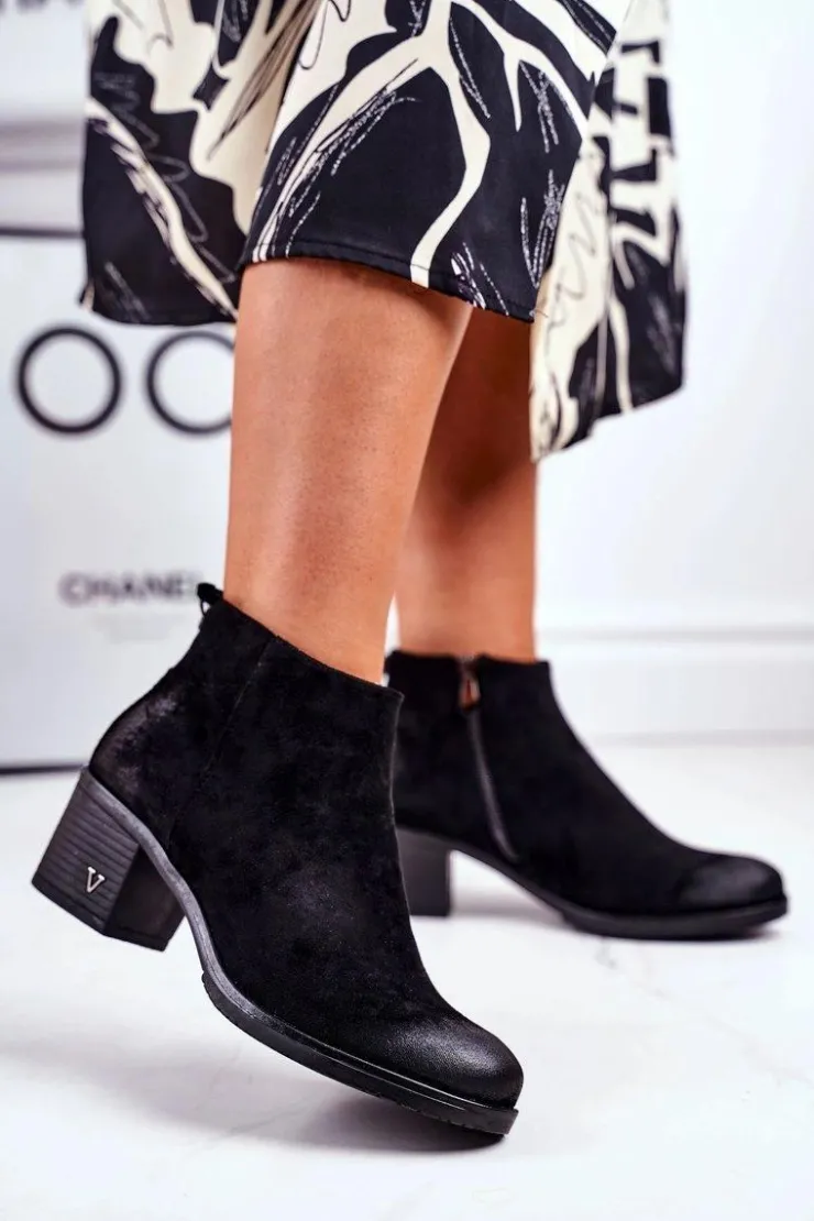 Damskie Buty damskie Vinceza Botki Damskie Na Słupku Zamszowe Czarne Volares