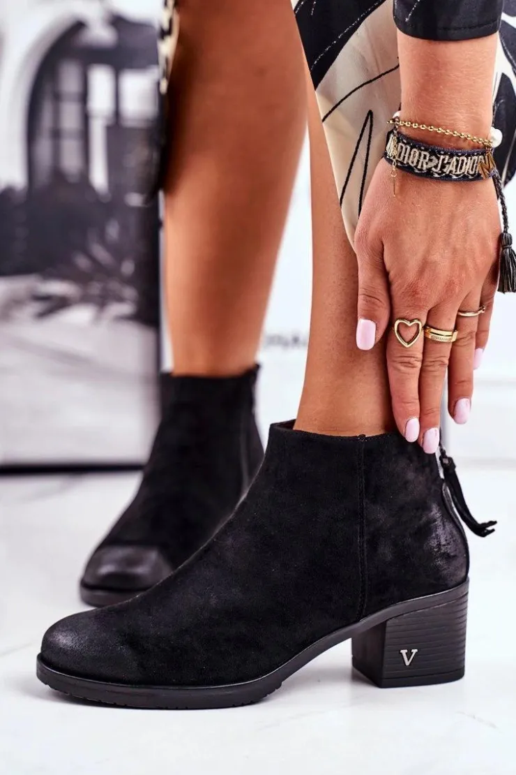 Damskie Buty damskie Vinceza Botki Damskie Na Słupku Zamszowe Czarne Volares