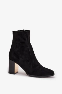 Hot Boto Botki Damskie Na Słupku Ze Złotym Elementem Ocieplane Czarne Amelisse