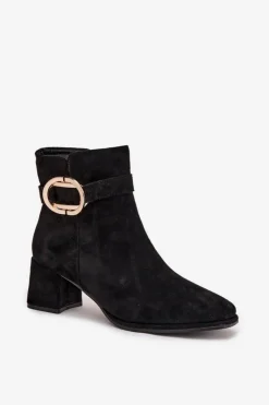 Boto Botki Na Słupku|Botki Zimowe Damskie*Botki Damskie Na Słupku Ze Złotą Klamrą Czarne Calissa