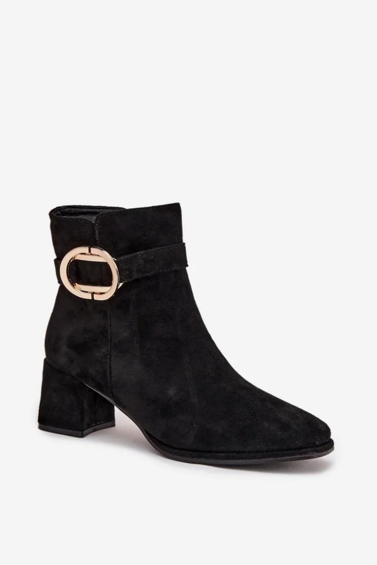 Boto Botki Na Słupku|Botki Zimowe Damskie*Botki Damskie Na Słupku Ze Złotą Klamrą Czarne Calissa