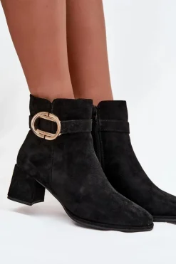 Boto Botki Na Słupku|Botki Zimowe Damskie*Botki Damskie Na Słupku Ze Złotą Klamrą Czarne Calissa