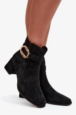 Boto Botki Na Słupku|Botki Zimowe Damskie*Botki Damskie Na Słupku Ze Złotą Klamrą Czarne Calissa