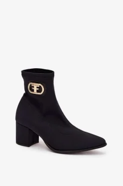 Damskie Zazoo Botki Damskie Na Słupku Ze Złotym Detalem 3128 Czarne