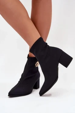 Damskie Zazoo Botki Damskie Na Słupku Ze Złotym Detalem 3128 Czarne